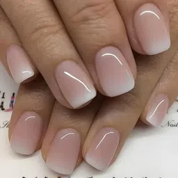 girisa Elegant Short Square Nails Glossy Nude Pink Base & White Ombre, Free Glue Kit Nude Pink Base, White-picture-12