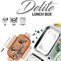 pogon Delite Stainless Steel Lunch Box with Spoon, Lunch Box for School Tiffin Box 2 Containers Lunch Box image 4