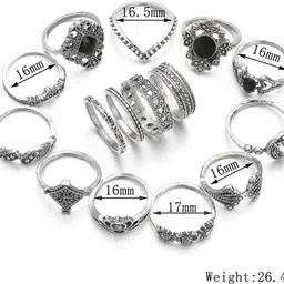 yellow chimes 15 PCs Combo Boho Vintage Style Silver Plated Crystal Knuckle Rings Set for Women and Girls Alloy Silver Plated Ring Set image 4