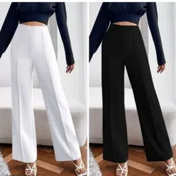 srg ecom Pack of 2 Women Relaxed Black, White Cotton Blend Trousers-picture-25