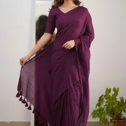 sutasari Solid/Plain Handloom Pure Cotton Saree image 2