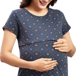 mama & bebe Women Printed Round Neck Cotton Blend Blue T-Shirt-picture-25