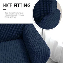 cortina Navy Blue Polyester Stretchable 1 Seater Sofa Cover image 3