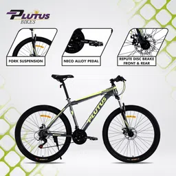 plutus Durango MTB Cycle Age-12+ with Dual Disc Brake, Multi Speed (Grey-Yellow) 27.5 T (inch) Mountain Cycle image 4