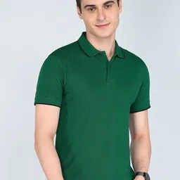 peter england Men Solid Polo Neck Polycotton Yellow T-Shirt image 1