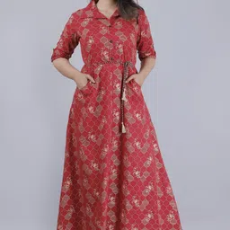 bhagli Women A-line Maroon Maxi/Full Length Dress-picture-23