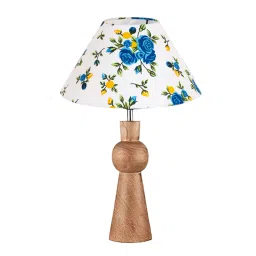 new era Multicolor cotton table lamp with Wood Natural base (10X18 inches) image 3
