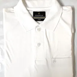 coldplay Men Solid Polo Neck Cotton Blend White T-Shirt-picture-15