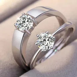 university trendz DUAL PLATED SILVER CRYSTAL STONE CRAVED RING FOR LOVE BIRD Alloy, Metal Cubic Zirconia Silver Plated Ring Set image 2