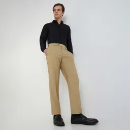park avenue Men Regular Fit Beige Polyester Trousers image 5