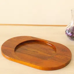 Oval Ellipse Serving Tray | Byora Homes | Brown | Mango Wood Tray Serving Set image 2