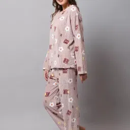 lugo Women Night Suit Set Brown Solid image 1