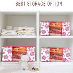 bharatcraftone Floral Printed Saree Storage Bags, Suits & Seasonal Clothes Storage Box image 4