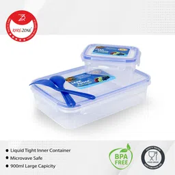 rare-zone Premium Quality Lock & Seal Plastic Lunch box (900ml+125ml Containers) Blue 2 Containers Lunch Box image 2