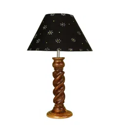 disoo fashions Black Floral Handpainted Shade With Brown Rope Design Wooden Handmade Table Lamp image 4