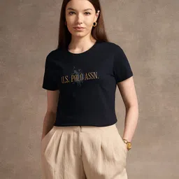 Women Printed Crew Neck Pure Cotton Black T-Shirt-image-4