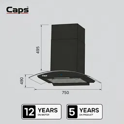 caps Azurre 75 Auto Clean Wall Mounted Black 1500 CMH Chimney image 4