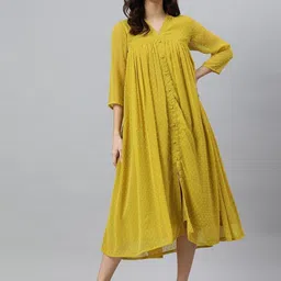 janasya Women A-line Gold Midi/Calf Length Dress-picture-18