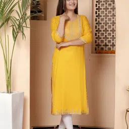his&her Women Embroidered, Embellished Viscose Rayon Straight Kurta image 3