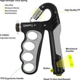pheonix Workout Combo of 5-100kg Adjustable Hand Gripper with Finger Exerciser Fitness Accessory Kit Kit image 2