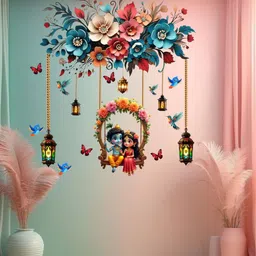 jnm enterprises 70 cm Radha Krishna Swing Floral Wall Sticker Self Adhesive Sticker-picture-28
