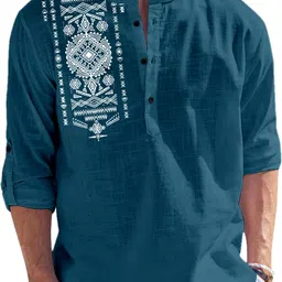 folgen Men Self Design Cotton Blend Straight Kurta-picture-13