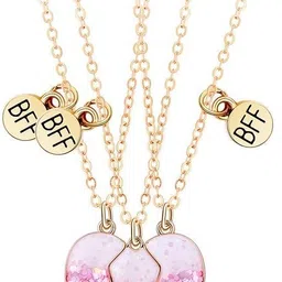 sannidhi Best Friend Necklace for Girls Stylish Heart Pendants Gift for 3 Girls Matching Gold-plated Plated Metal Necklace Set-picture-28