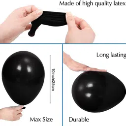 bzore Solid Best 50 Pcs Metallic Black Ballons for Birthday, Anniversary & Party Decoration Balloon image 3