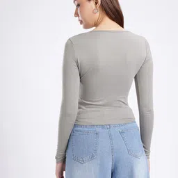glitchez Casual Regular Sleeves Solid Women Grey Top image 4