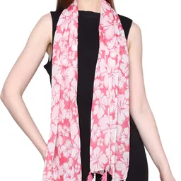 riddle needle Floral Print Chiffon Women Pink, Black Scarf, Stole, Fancy Scarf image 4
