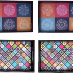 angira handicarft Wooden tray multicolor print|Serving Tray|Multipurpose Tray|AHS-TRAY431_1310 Tray-picture-27
