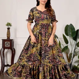 ayesha fashion Printed Crepe Stitched Flared/A-line Gown image 2