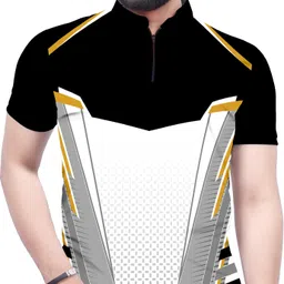 dhaari by unique creation Men Printed, Sporty Mandarin Collar Polyester White, Black T-Shirt-picture-21