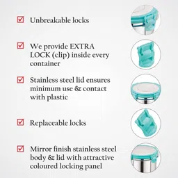 flomero Seal Lock Stainless Steel Storage/Air Tight Tiffin Container & GLASS 3 Containers Lunch Box image 5