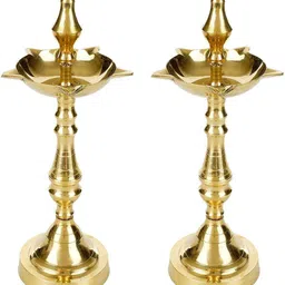 tia crafts Brass Fancy Kashi Samai, Five face Samayi Oil Diya, Kerala Fancy Diya Oil lamp Brass (Pack of 2) Table Diya Set-picture-21