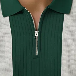 try this Men Colorblock Polo Neck Cotton Blend Green T-Shirt image 2