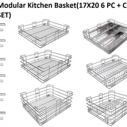 sanjari Stainless Steel Wire Modular Kitchen Basket(17X20 6 PC + Channel 20" 6 SET) Stainless Steel Kitchen Trolley image 2