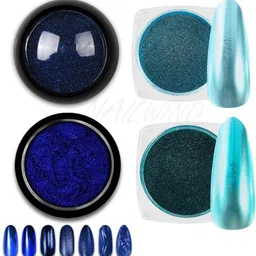 nailwind Chrome Nail Powder 4 Colors Blue Holographic Pigment Powder image 1