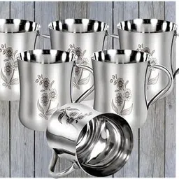 jai shri sons Pack of 6 Stainless Steel Floral Design steel cups of 6_42-picture-23
