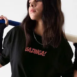 fabflee Women Printed, Typography Round Neck Cotton Blend Black T-Shirt image 3