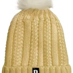 syga Cap Letter B Winter Hat for Women Faux Fur Bobble Pom Pom Cap Pack of 1 Free Size-Beige Woven Beanie-picture-45