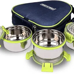 foodnfood Stylock Neo 3 Stainless Steel 350 Ml Each Containers Clip-Lock With Softline Bag 3 Containers Lunch Box image 1