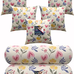 villagers Microfibre Bolster Pack of 7 Floral 5 Cushion and 2 Bolster-picture-30