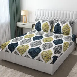 decent home Woolen Double Fitted (Elastic) 350 TC Floral Bedsheet image 1
