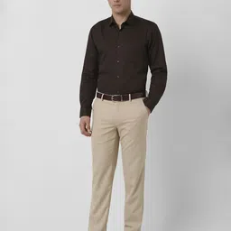 peter england Men Slim Fit Beige Polyester Trousers image 5