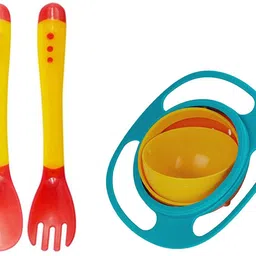 safe-o-kid 1-360 Degree Rotation Spill Proof Food Gyro Bowl With Heat Sensitive Spoon Fork - silicone image 1