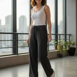 haizu Women Flared Black Cotton Blend Trousers-picture-45