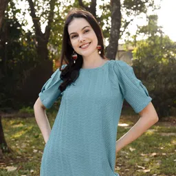 purvaja Women A-line Light Blue Below Knee Dress image 5