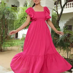 KAORI BY SHREYA AGARWAL Square Neck Flutter Sleeve Fit and Flare Maxi Dress-picture-18