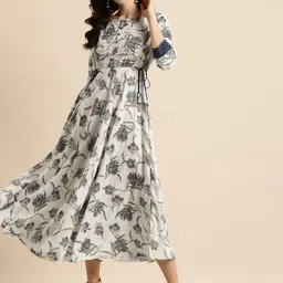 RANGMAYEE White & Blue Floral Liva Ethnic A-Line Maxi Dress-picture-11